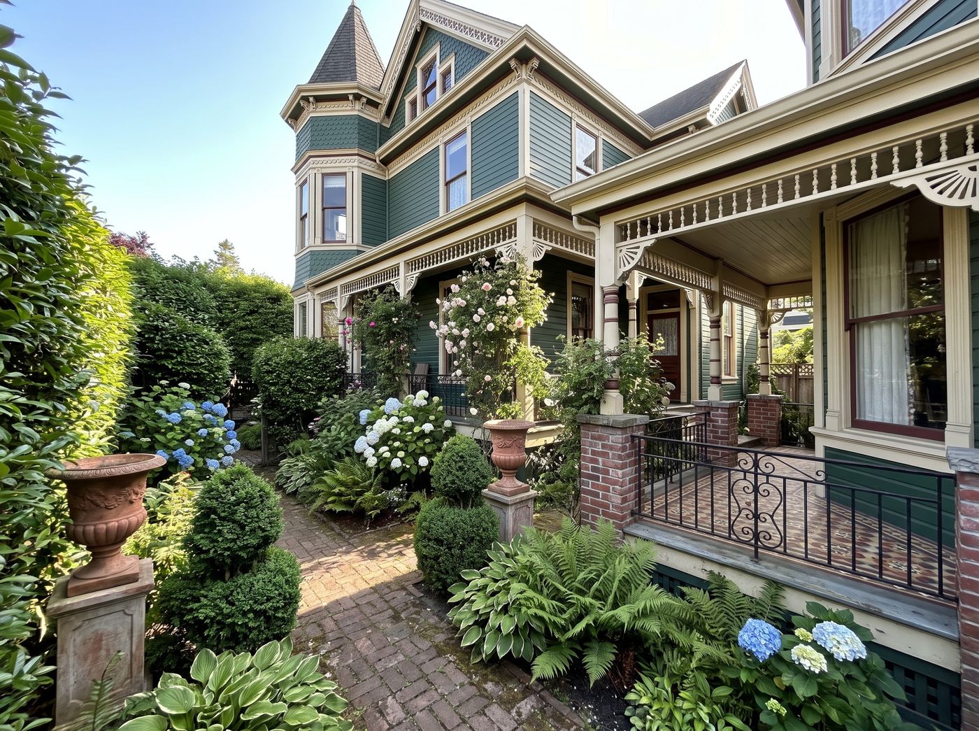 Victorian Garden Beside Patterned Tile Porch