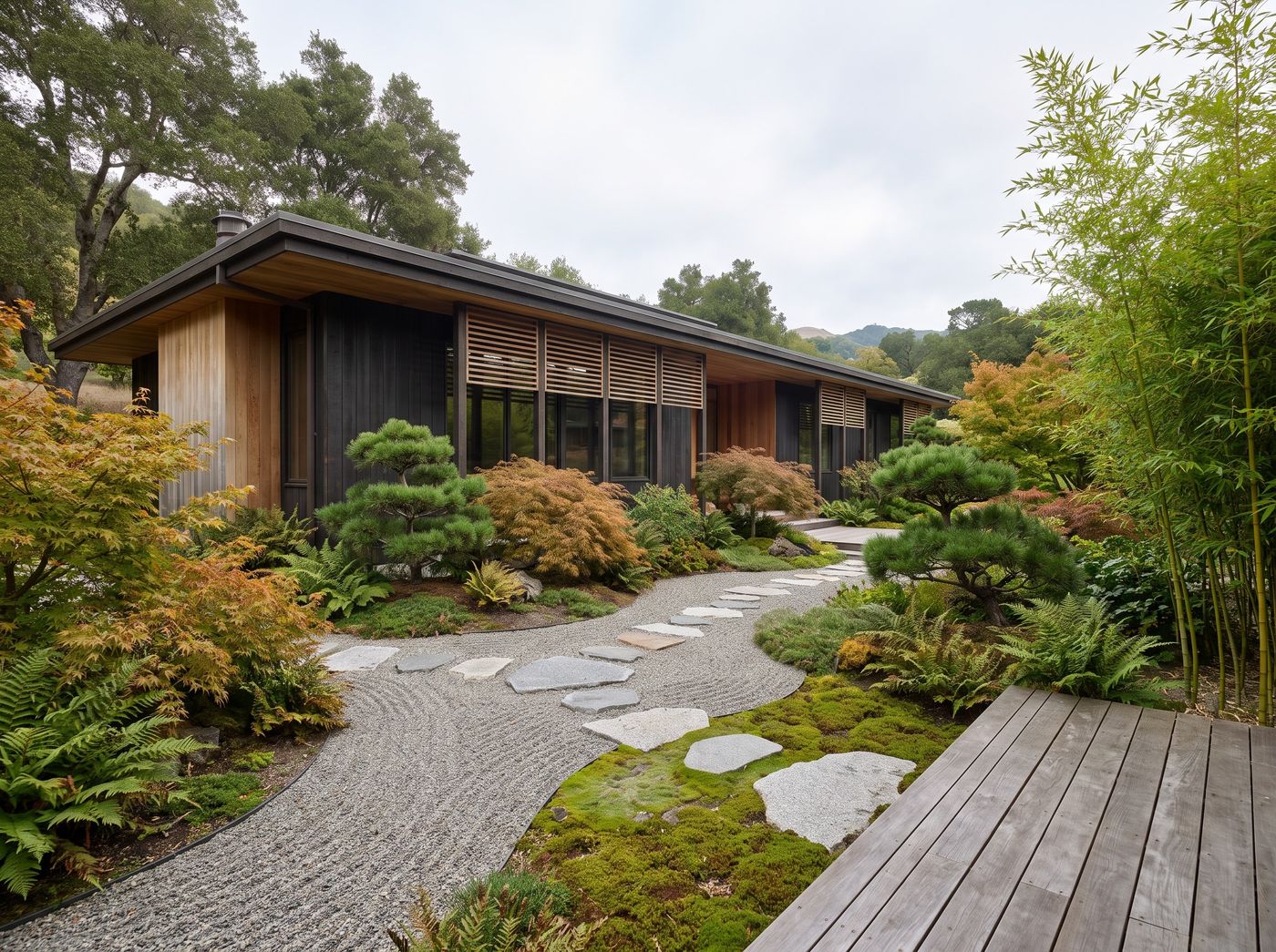 Zen Garden with Raked Gravel Path