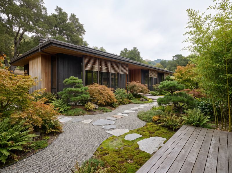 Zen Garden with Raked Gravel Path