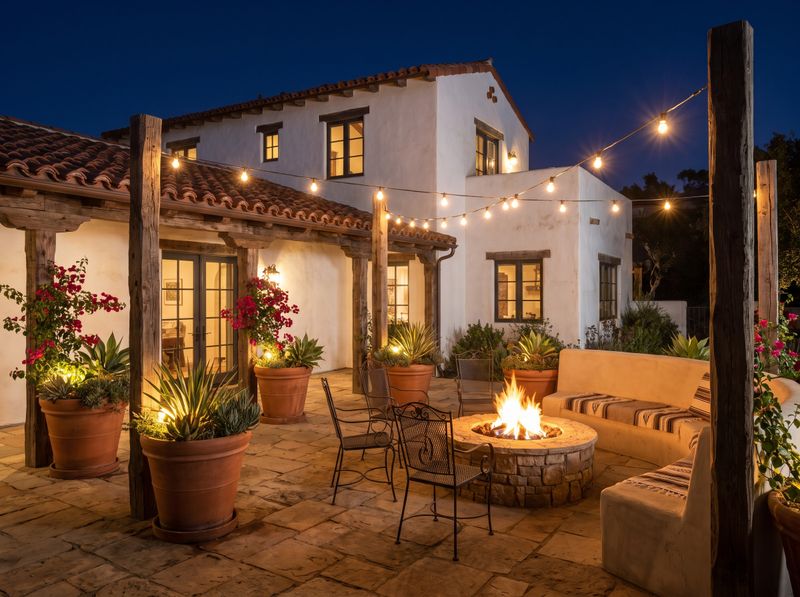 Flagstone Courtyard Centered on Fire Pit