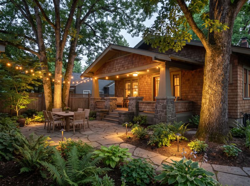 Flagstone Dining Terrace with String Lights