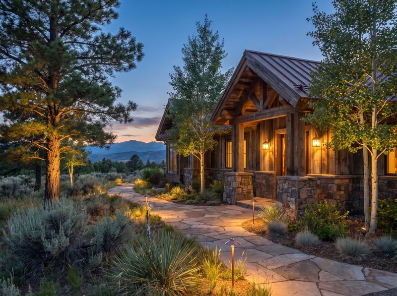 Illuminated Flagstone Walkway to Timber Porch