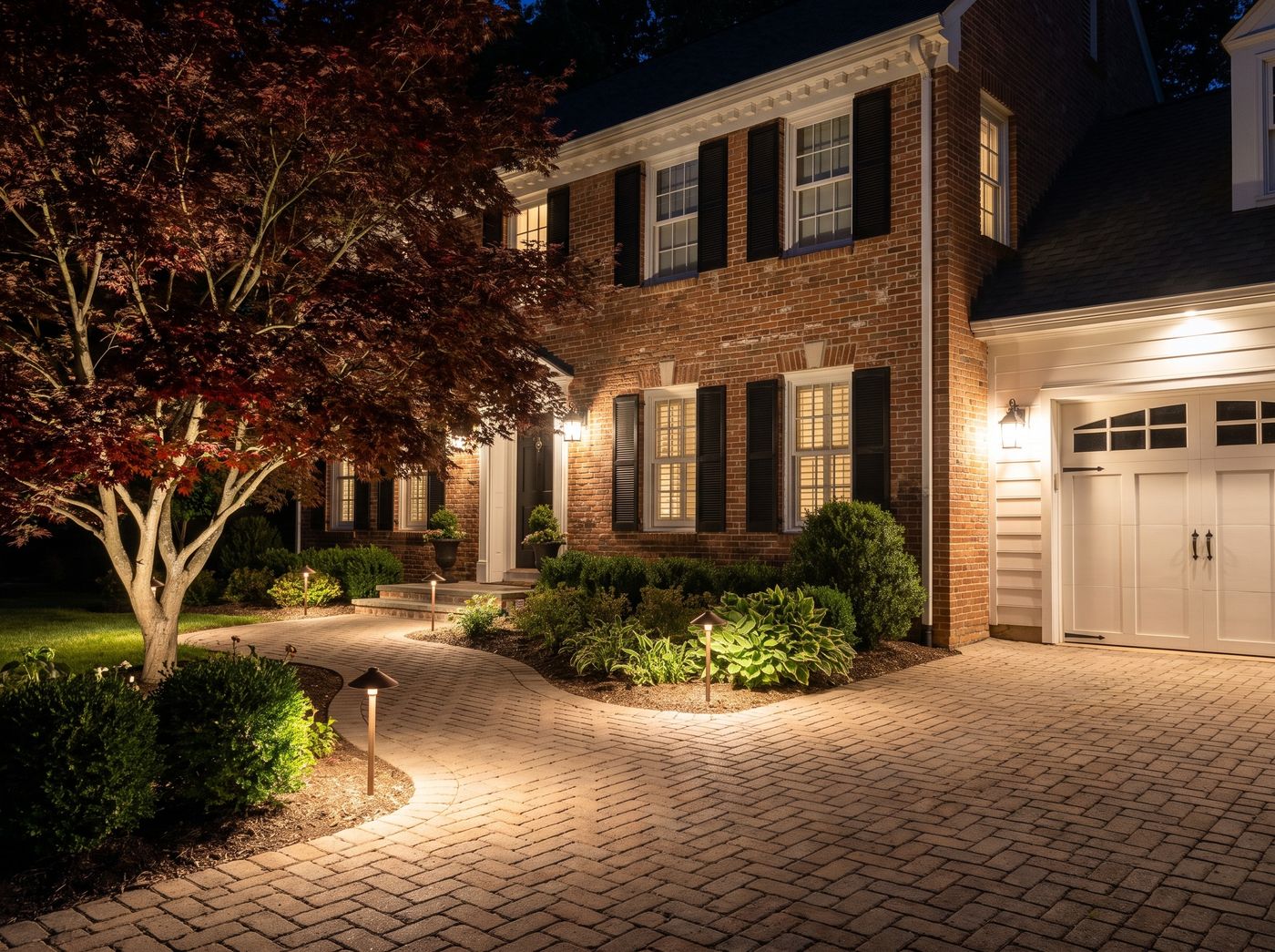 Illuminated Paver Walkway and Brick Façade