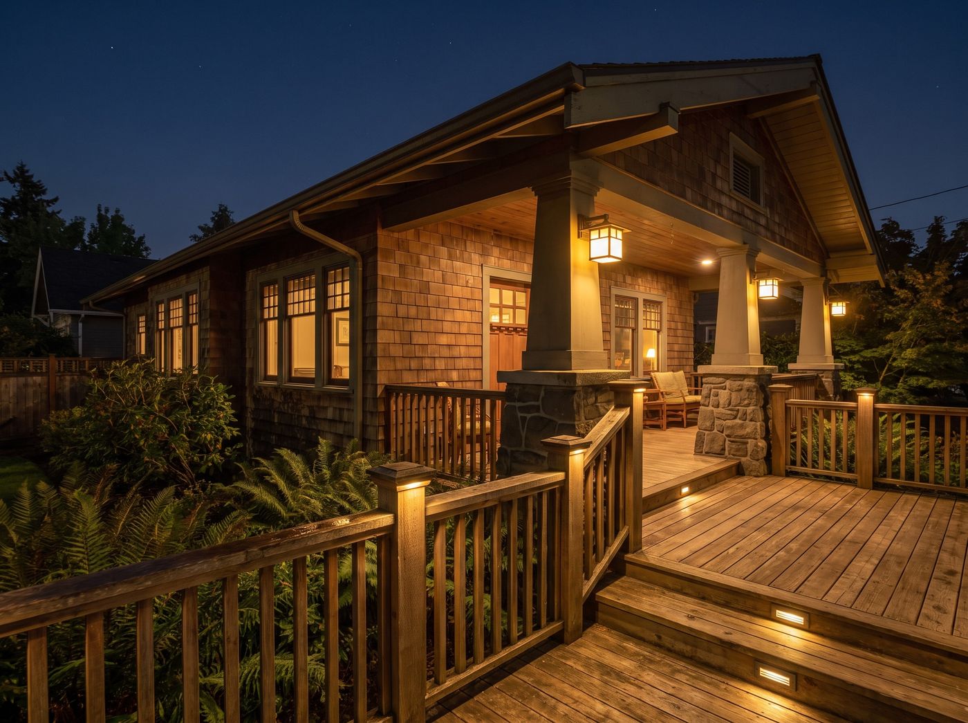 Illuminated Timber Deck and Craftsman Porch