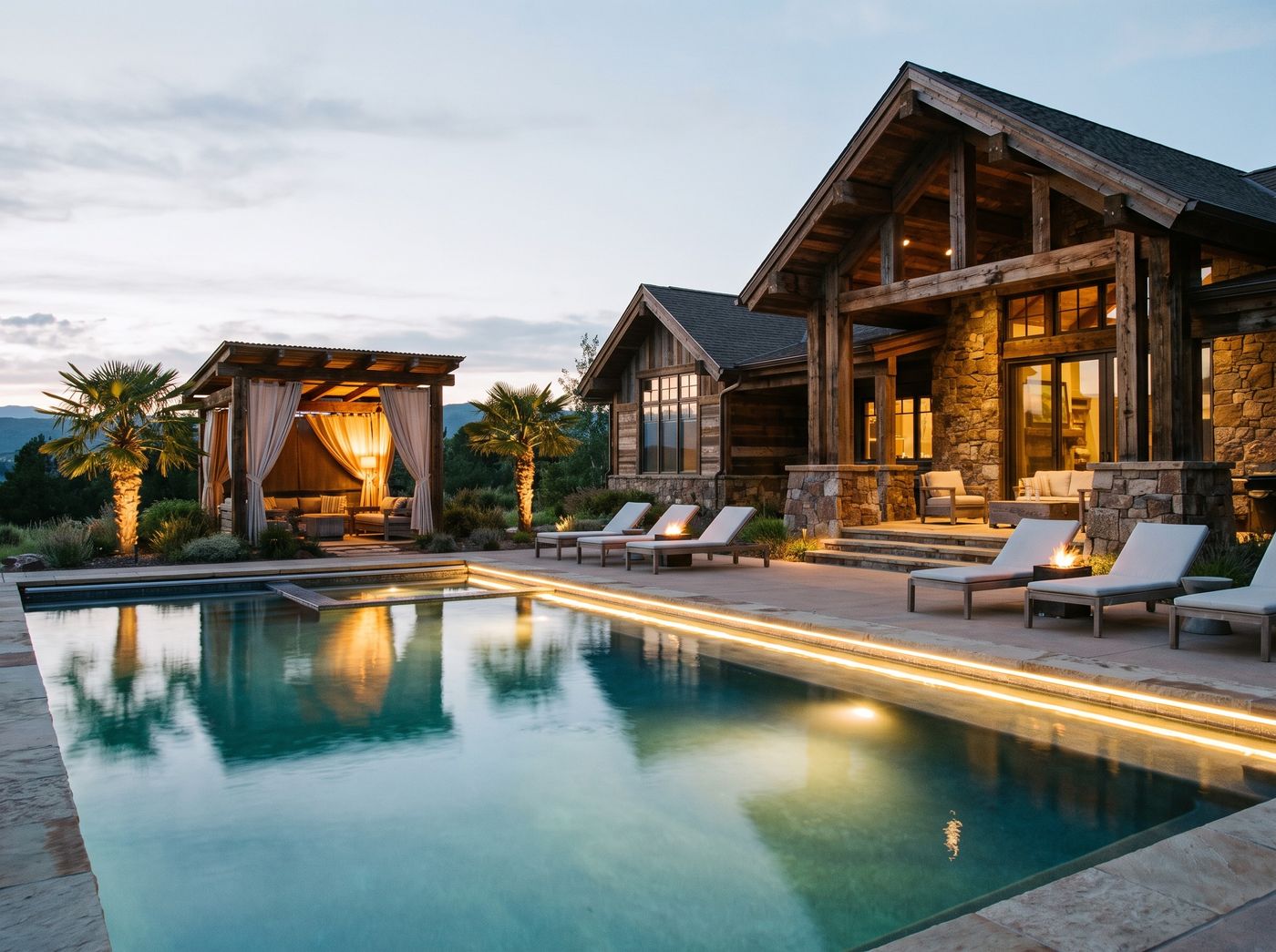 Mountain Pool Deck with Coping Lights