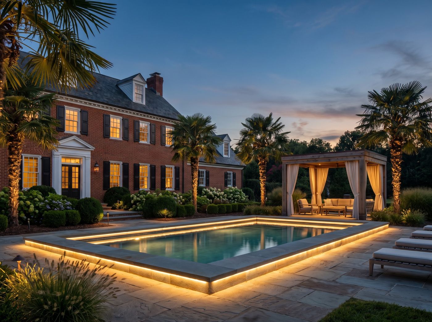 Rectangular Pool Framed by Coping Lights