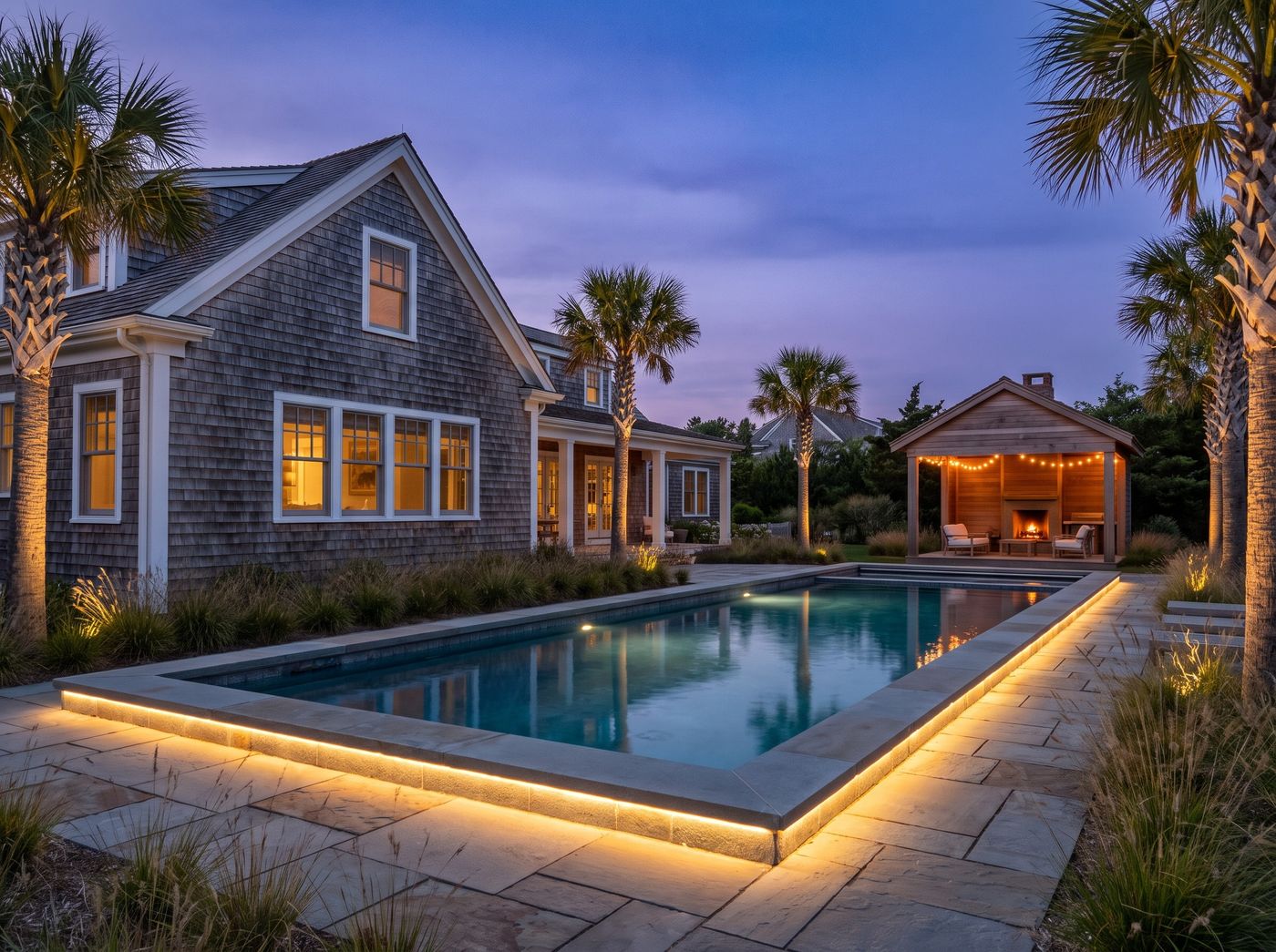 Rectangular Pool with Glowing Coping Lights