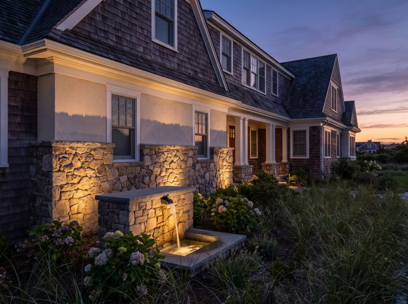 Shingled Façade with Illuminated Water Feature