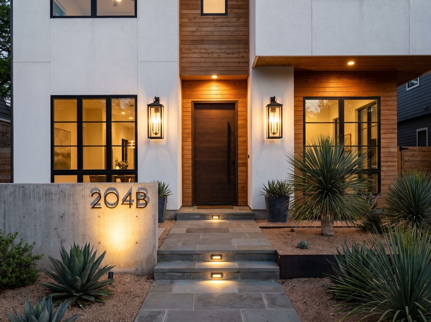 Stone Entry Walkway with Step Lights