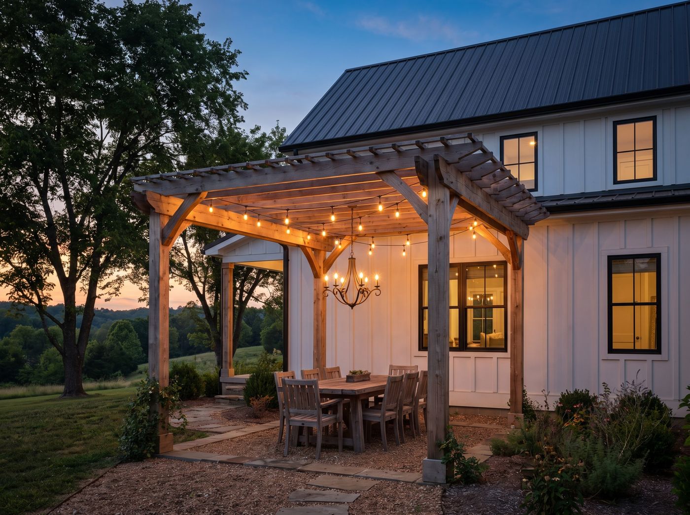 Timber Pergola Sheltering Outdoor Dining Table