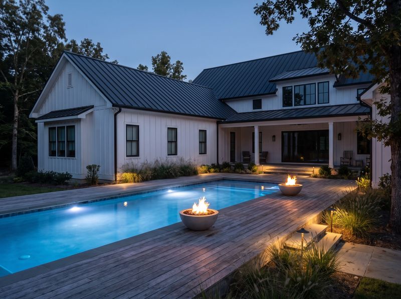 Timber Pool Deck with Fire Bowls