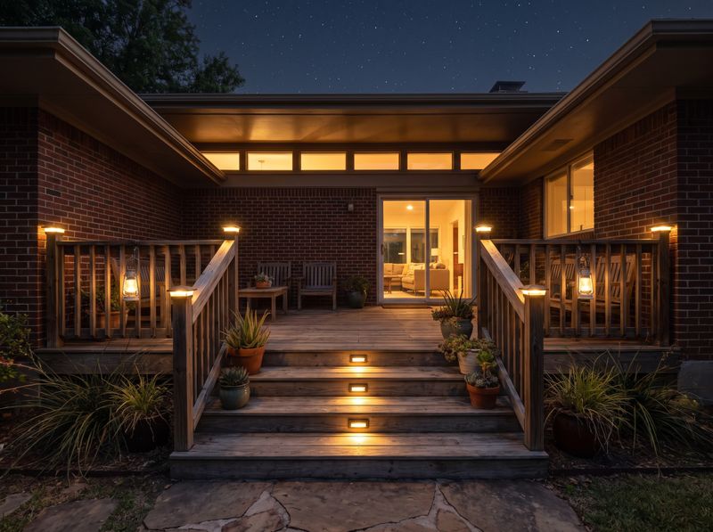 Wooden Deck with Warm Stair Lights
