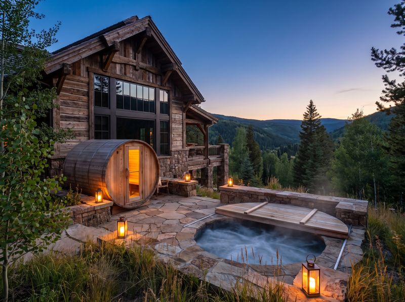 Barrel Sauna Beside Sunken Plunge Pool