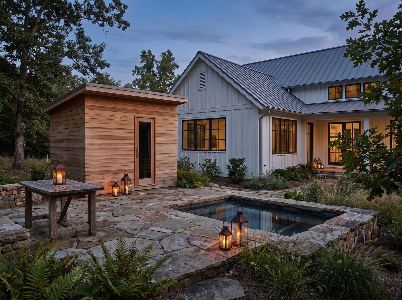 Cedar Sauna and Stone Plunge Pool