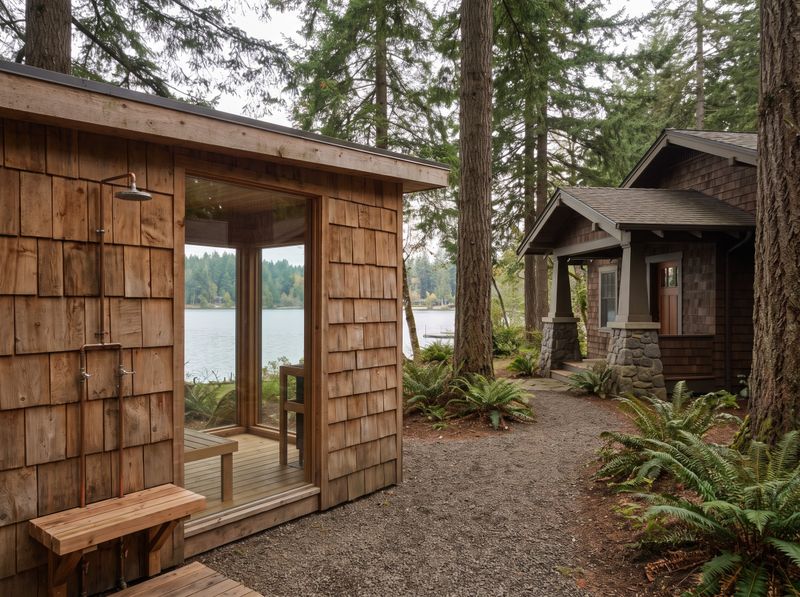 Cedar Sauna with Copper Outdoor Shower