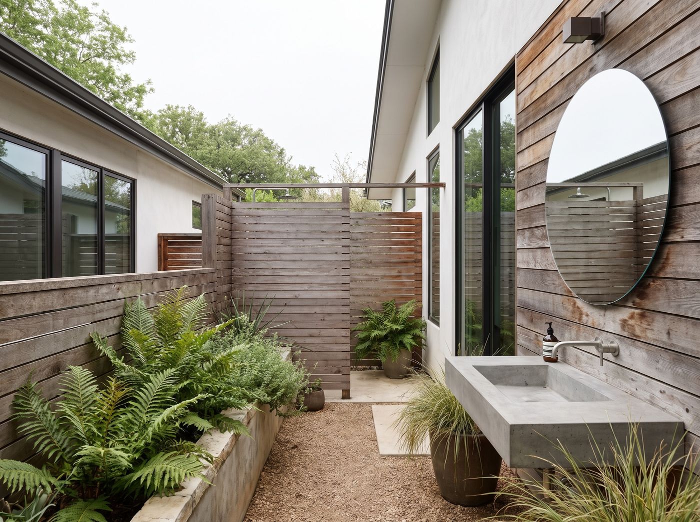 Outdoor Bathroom with Timber Slatted Screen