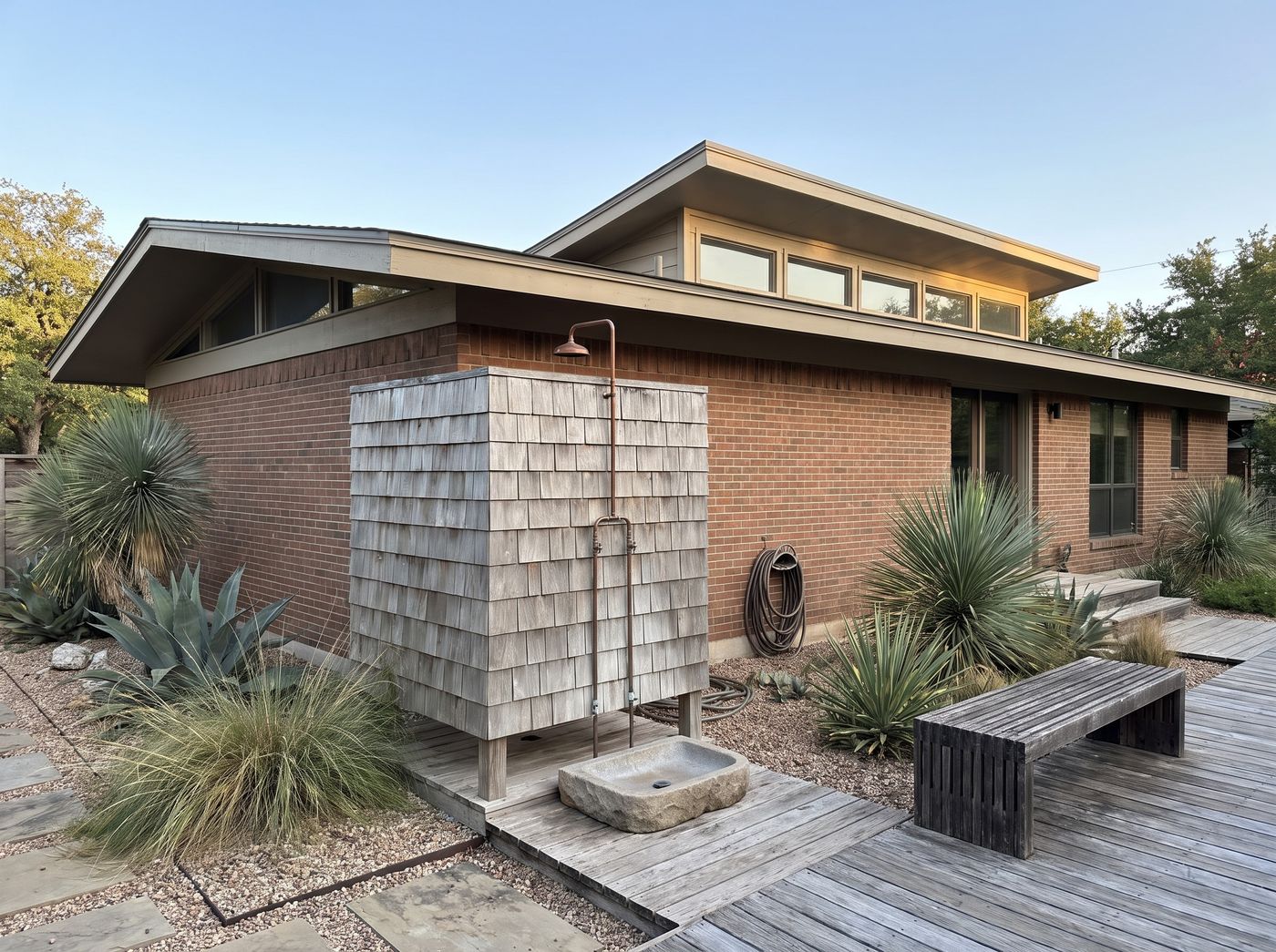 Outdoor Shower in Weathered Shingle Enclosure