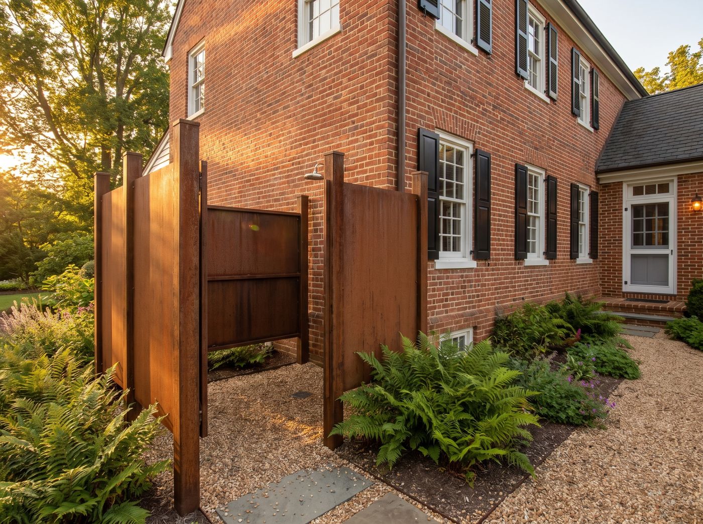 Outdoor Shower with Corten Screen Enclosure