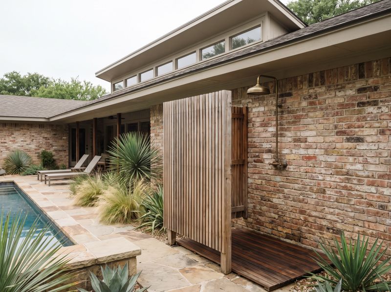Poolside Outdoor Shower with Cedar Screen