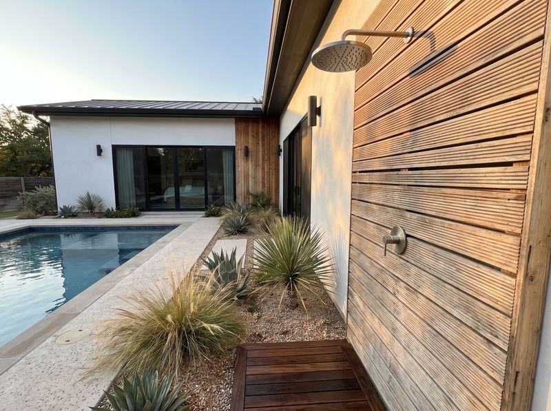 Poolside Outdoor Shower with Cedar Screen