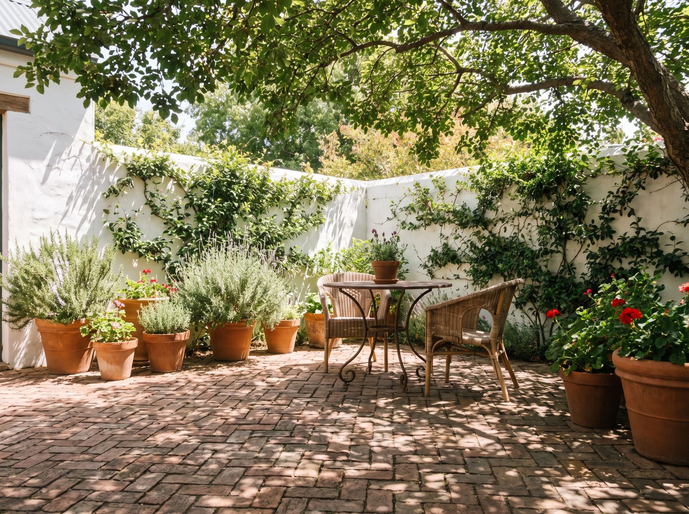 Stone Patio with Poolside Pergola