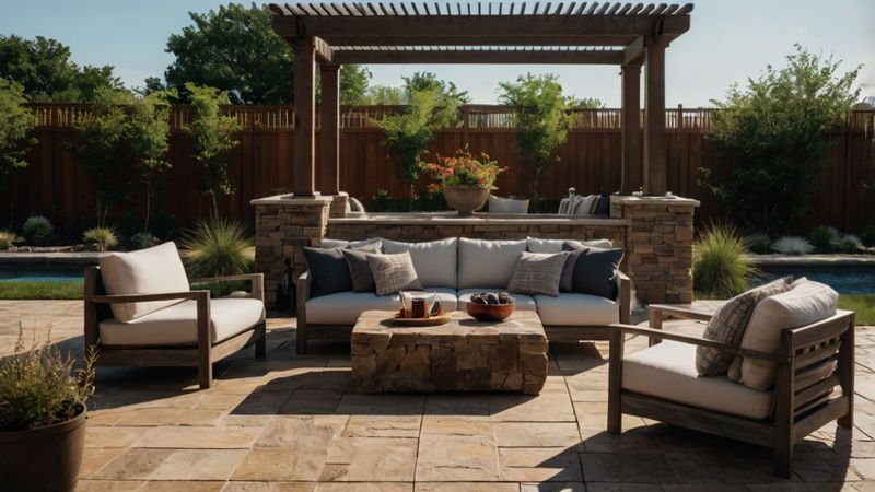 Pergola Patio with Stone Coffee Table