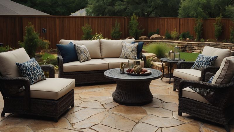 Wicker Patio Set with Blue Accent Pillows