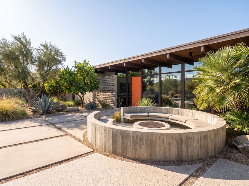 Circular Concrete Seating Wall and Fire Pit