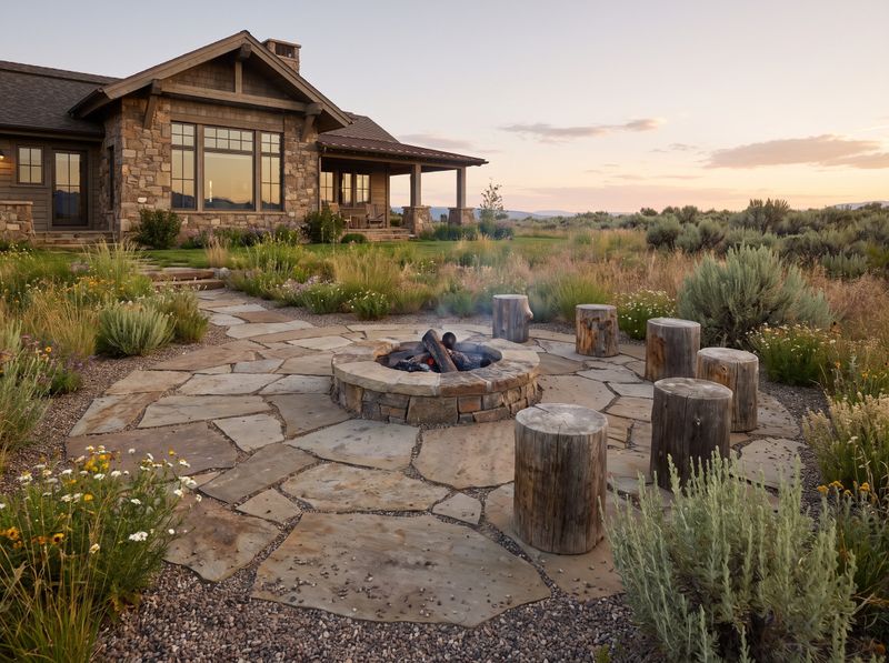 Circular Flagstone Patio with Fire Pit