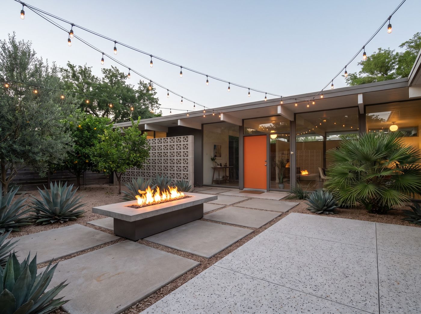 Concrete Paver Patio with Fire Table