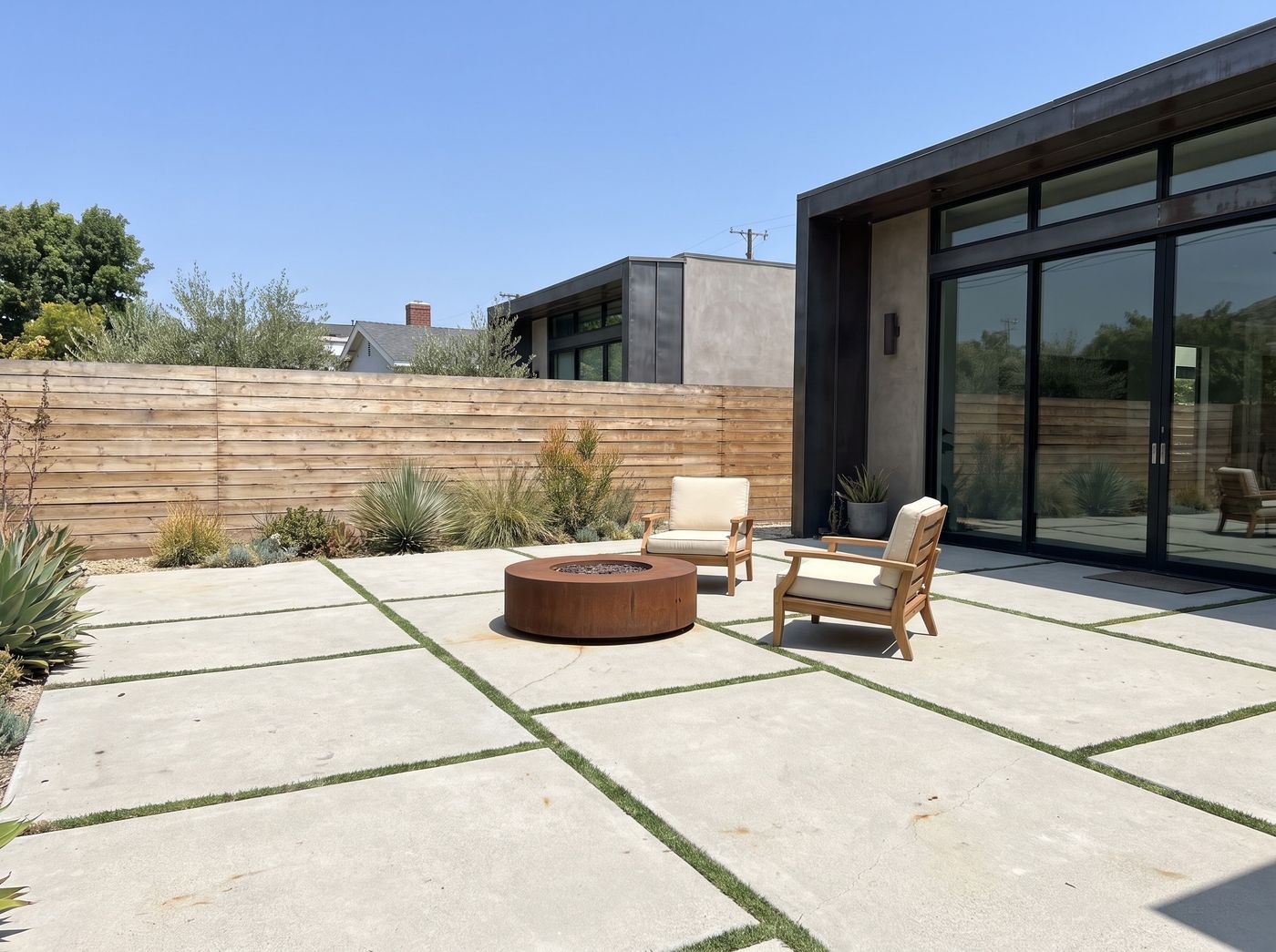 Concrete Slab Patio with Corten Fire Pit