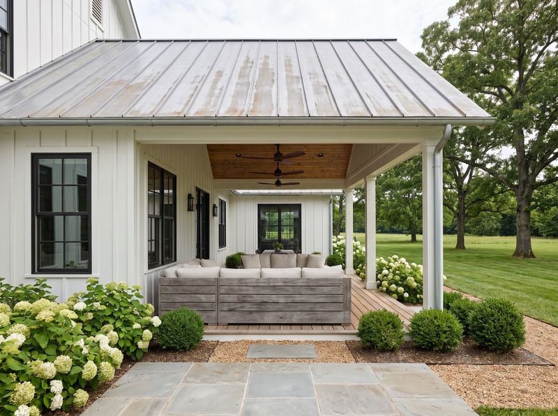 Covered Patio Beneath Seamed Metal Roof