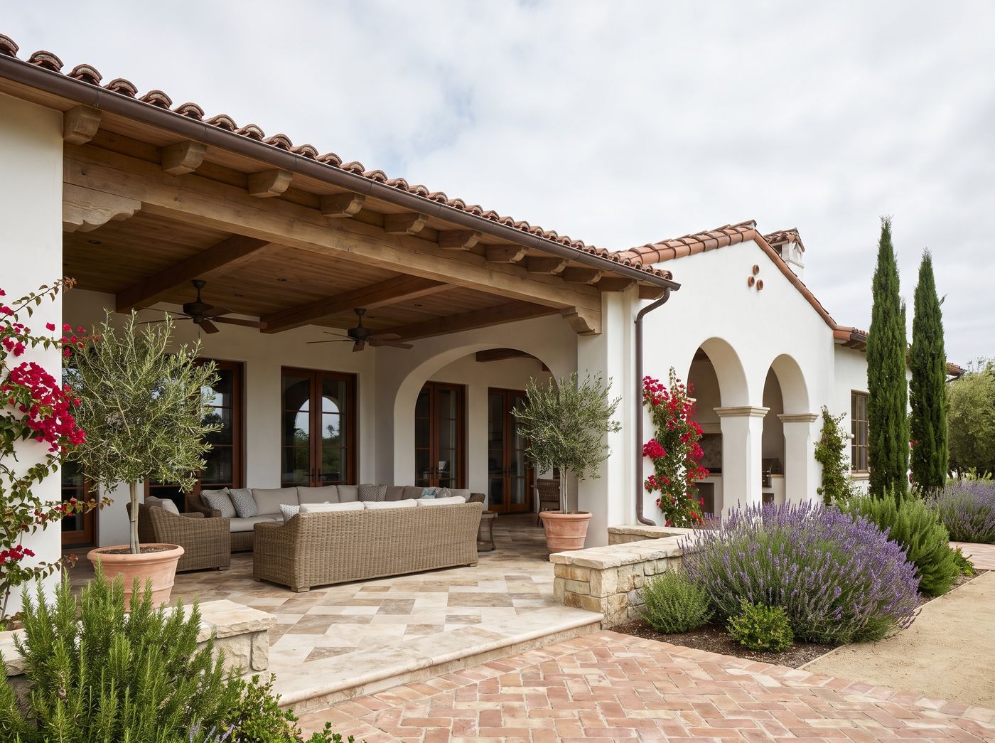 Covered Patio with Arches and Terracotta Roof