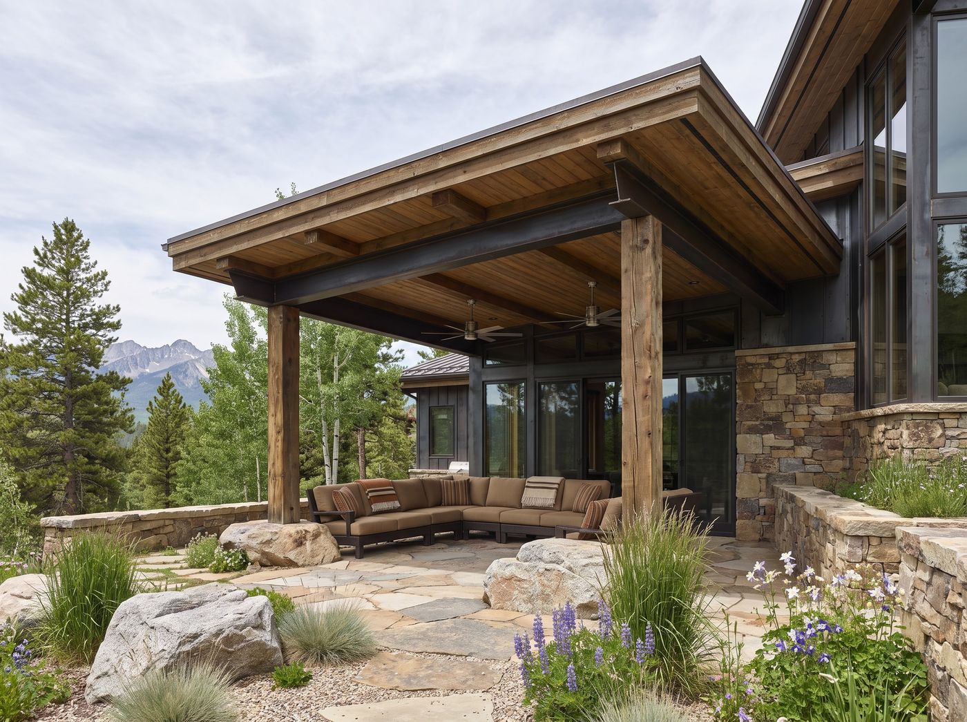 Covered Timber Patio Facing Mountain Views