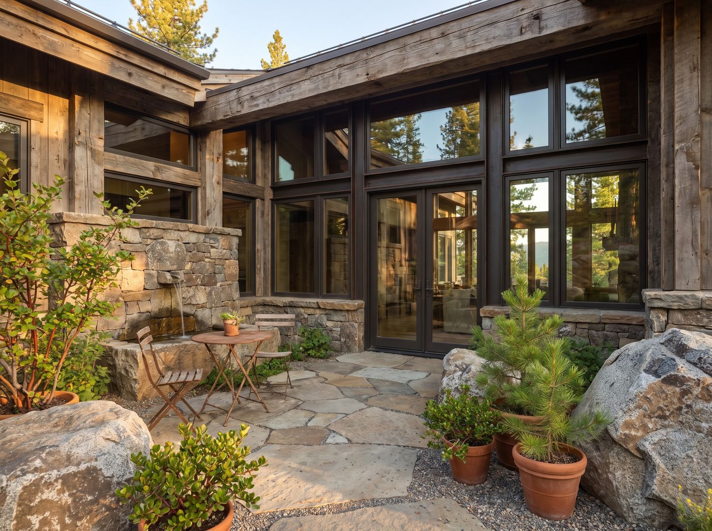 Flagstone Courtyard with Stone Fountain