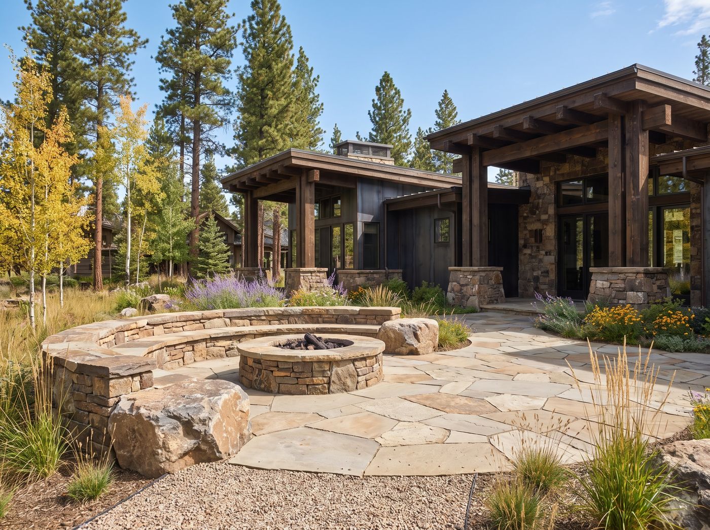 Flagstone Patio with Circular Fire Pit