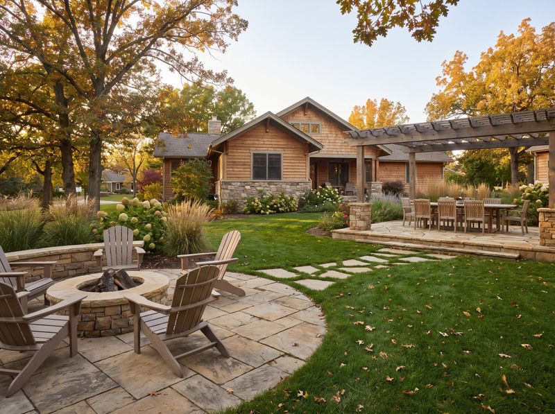 Flagstone Patio with Fire Pit and Pergola