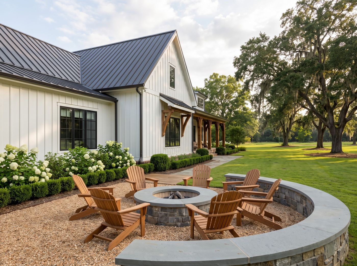 Gravel Fire Pit with Stone Seating Wall