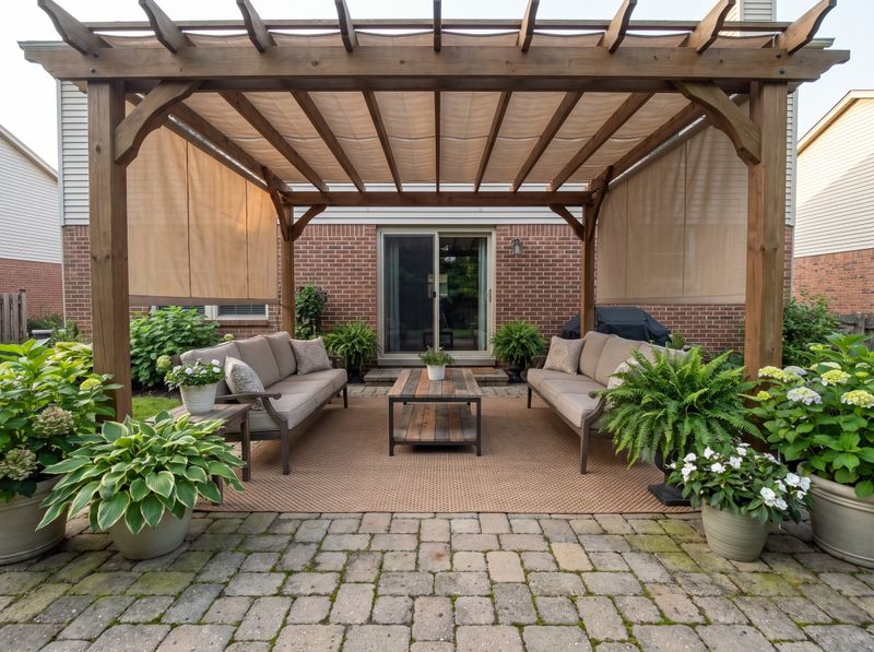 Paver Patio Beneath Shaded Wooden Pergola