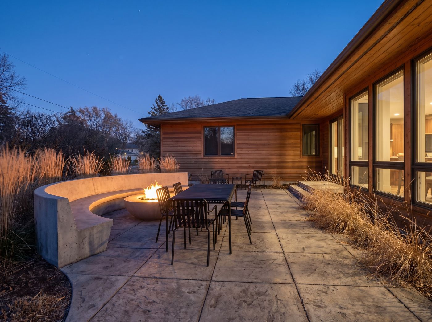 Paver Patio with Curved Seating Wall