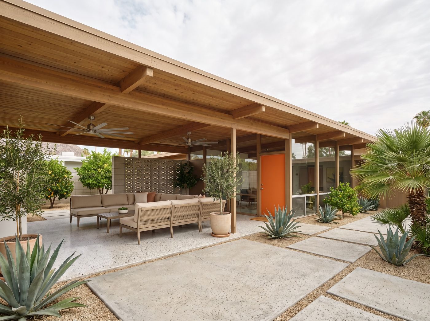 Post-and-Beam Covered Patio with Breeze Block Screen