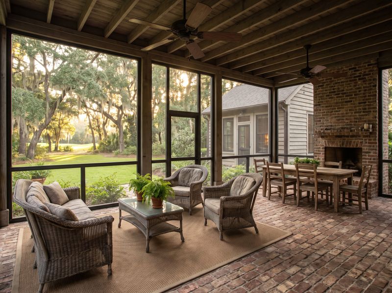 Screened Porch with Brick Fireplace