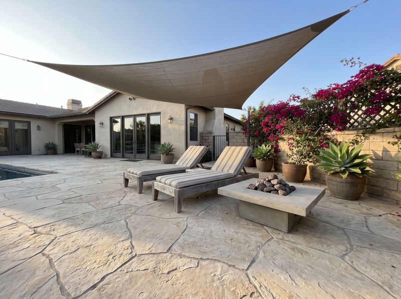 Shade Sail over Limestone Pool Patio