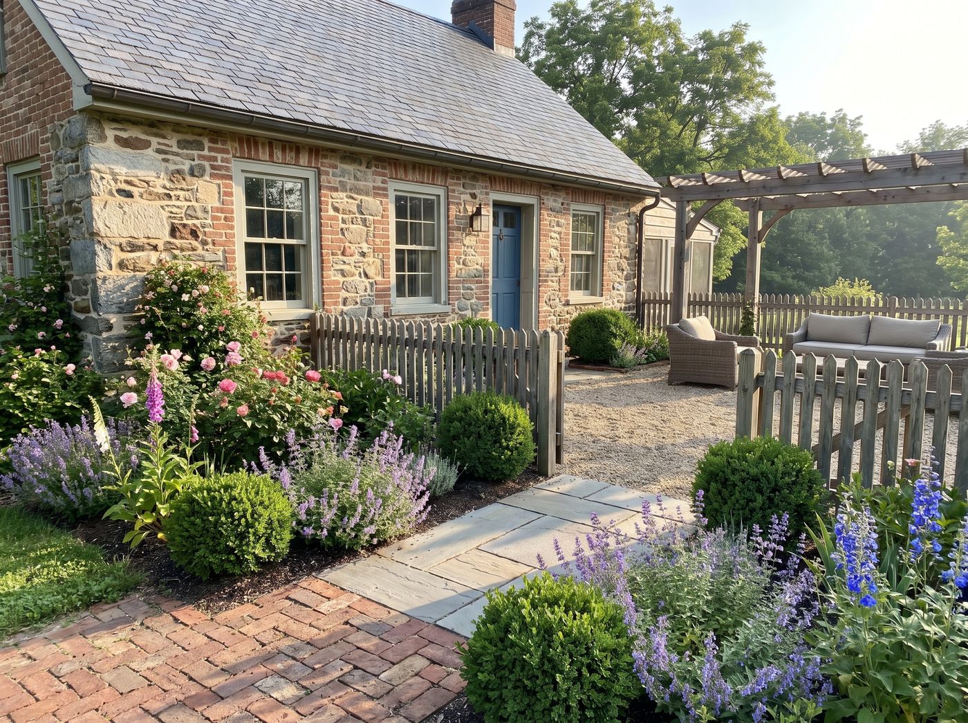 Stone Cottage Patio with Timber Pergola