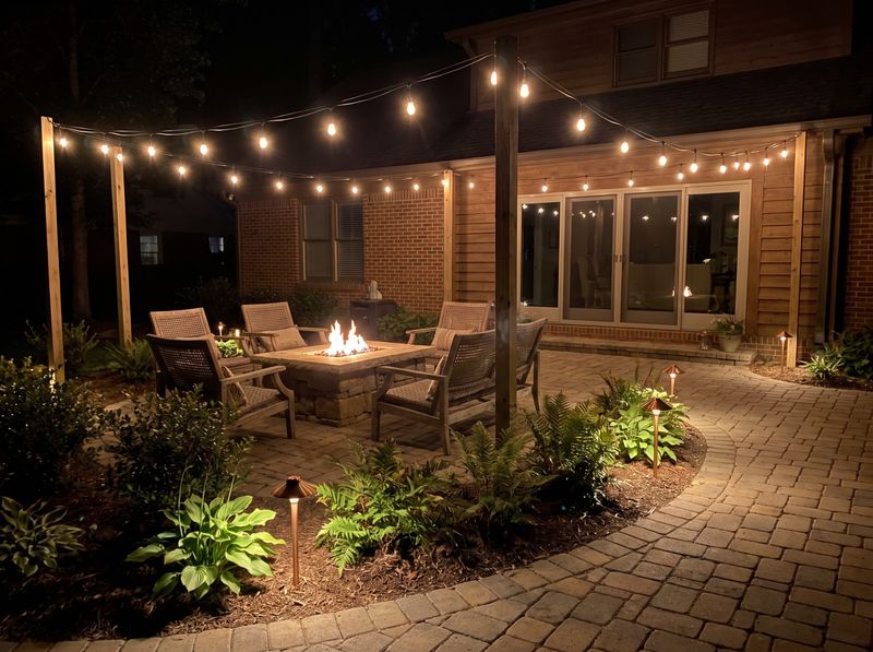Stone Fire Table on Paver Patio