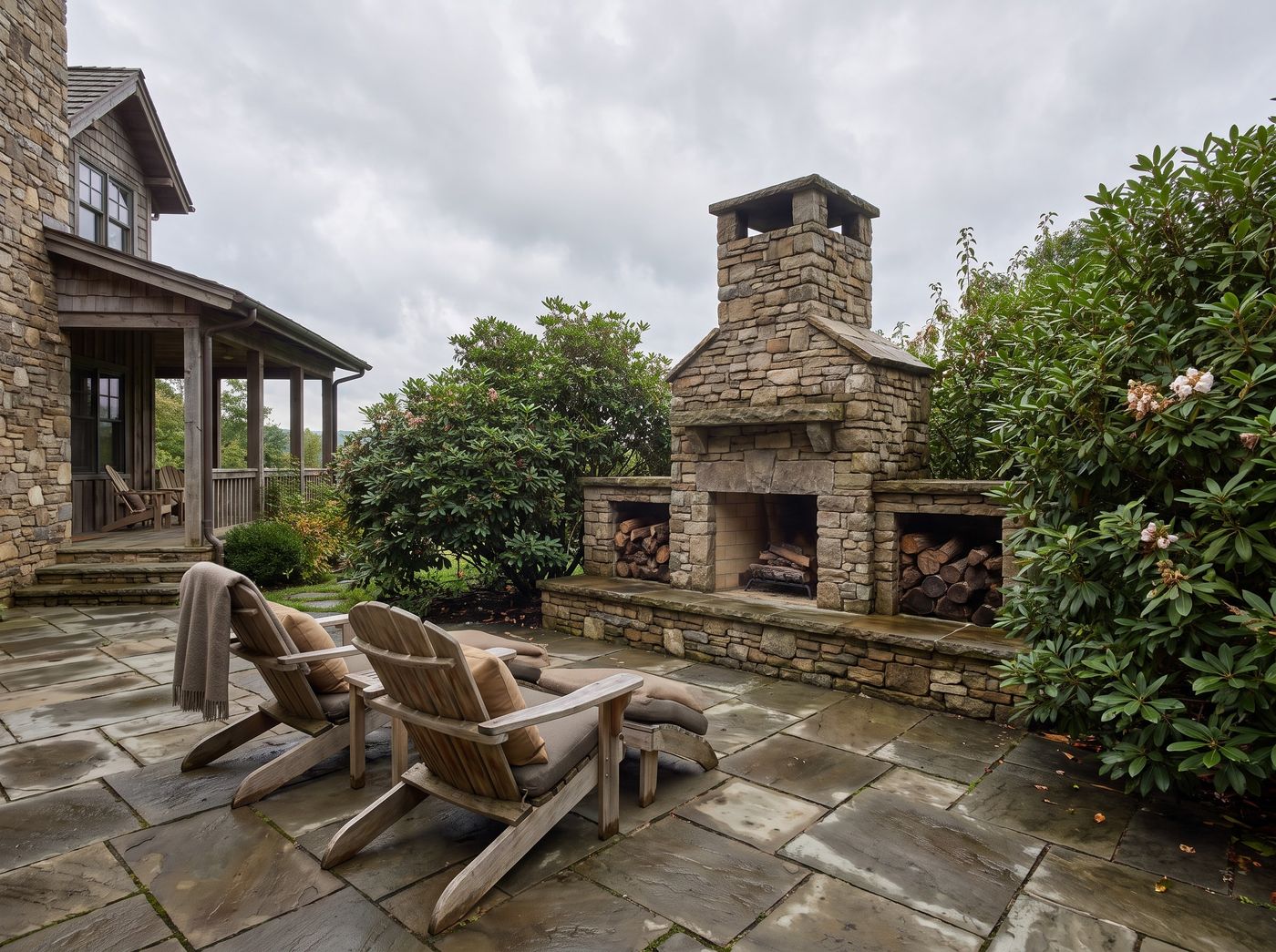 Stone Fireplace on Slate Patio