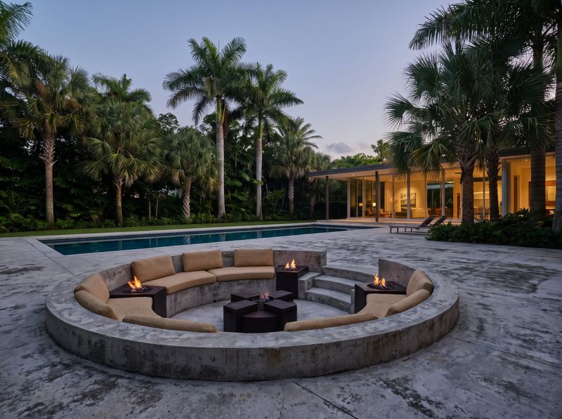 Sunken Concrete Patio with Fire Pit