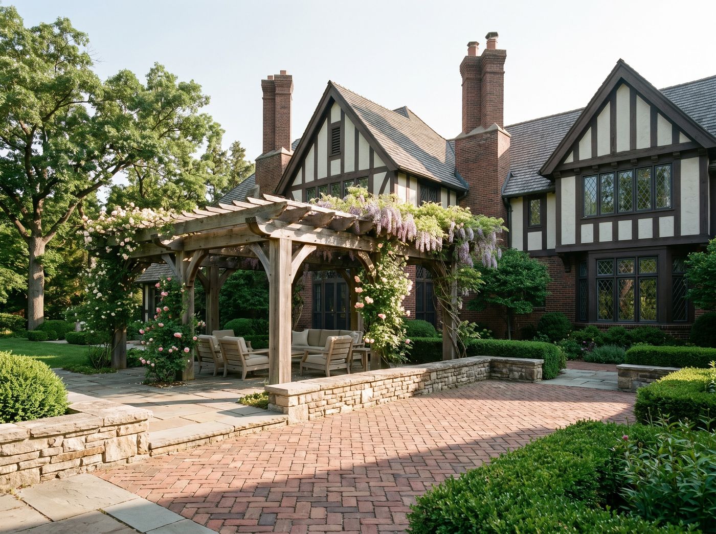 Timber Pergola Patio Beside Tudor Estate