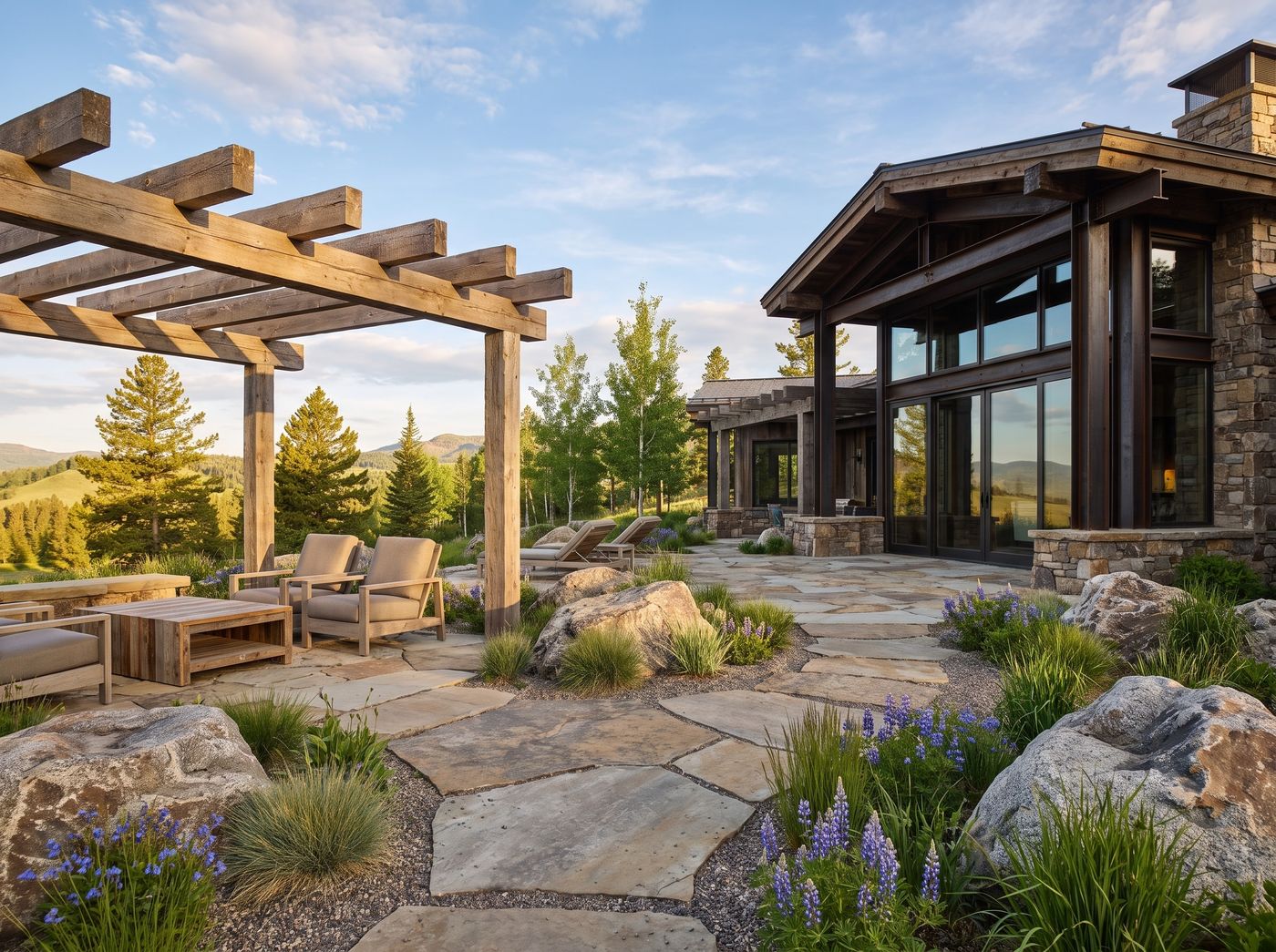Timber Pergola Patio with Mountain View