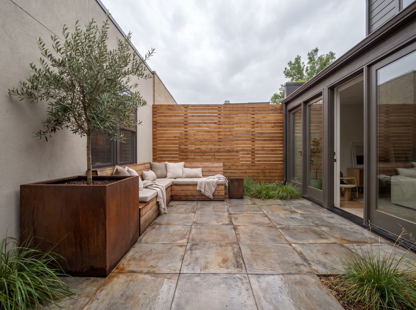 Townhouse Patio with Slatted Privacy Screen